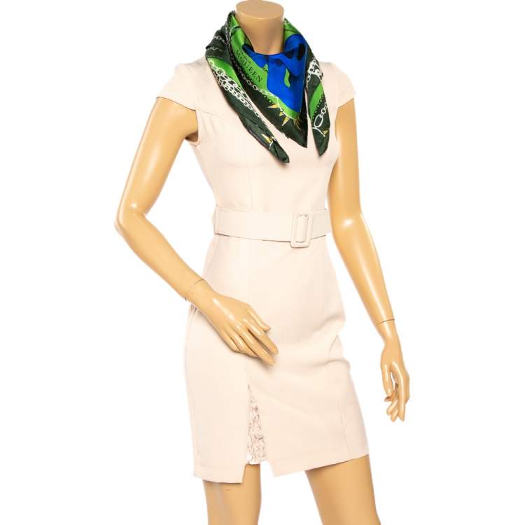 Pre Owned Alexander McQueen Green Panther Skull Print Silk Scarf