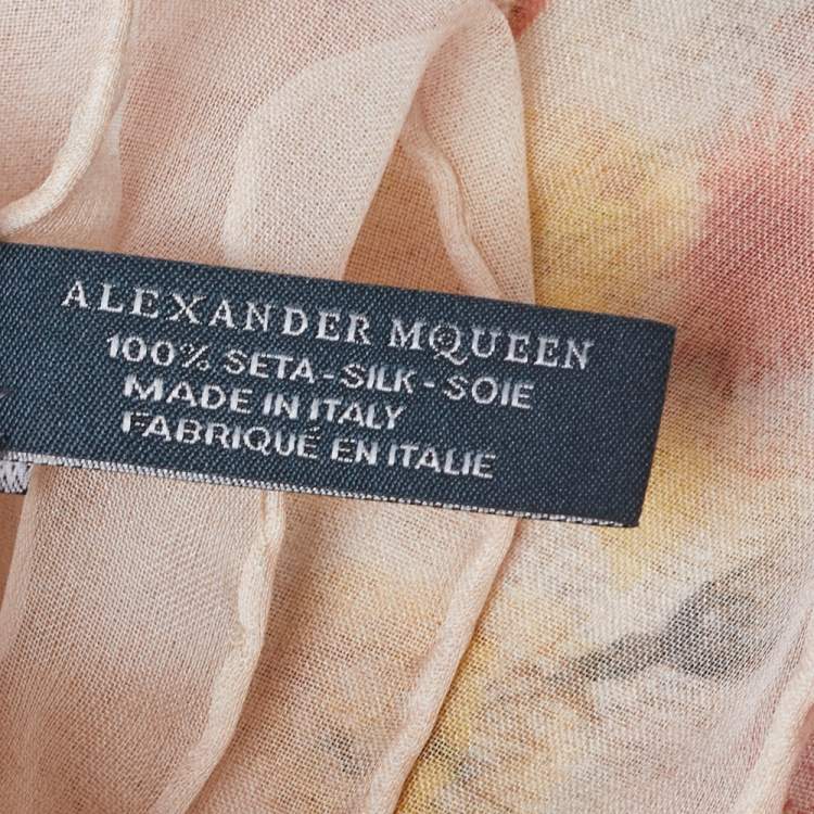 Pre Owned Alexander McQueen Pale Pink Floral Print Silk Scarf