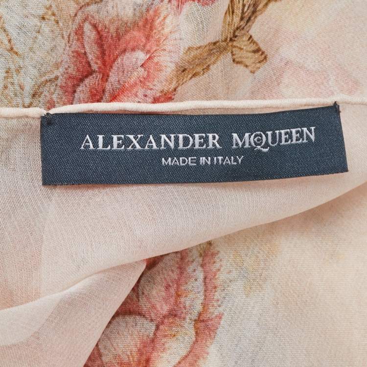 Pre Owned Alexander McQueen Pale Pink Floral Print Silk Scarf