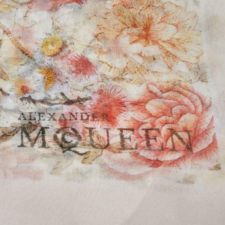 Pre Owned Alexander McQueen Pale Pink Floral Print Silk Scarf
