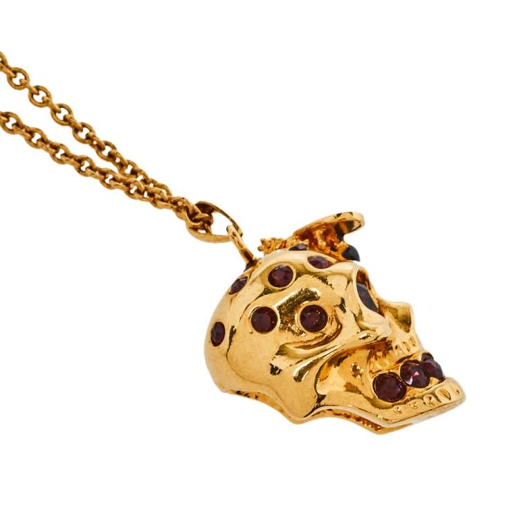 Pre Owned Alexander McQueen Honey Bee Crystal Skull Pendant Necklace