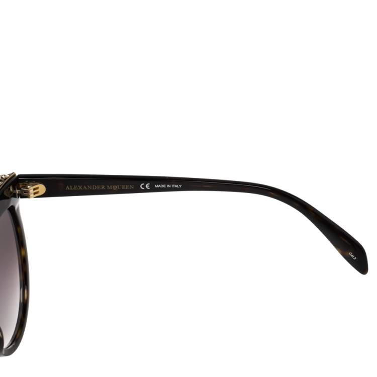 Pre Owned Alexander McQueen Blonde Havana/ Purple AM0181S Crystal Cateye Sunglasses