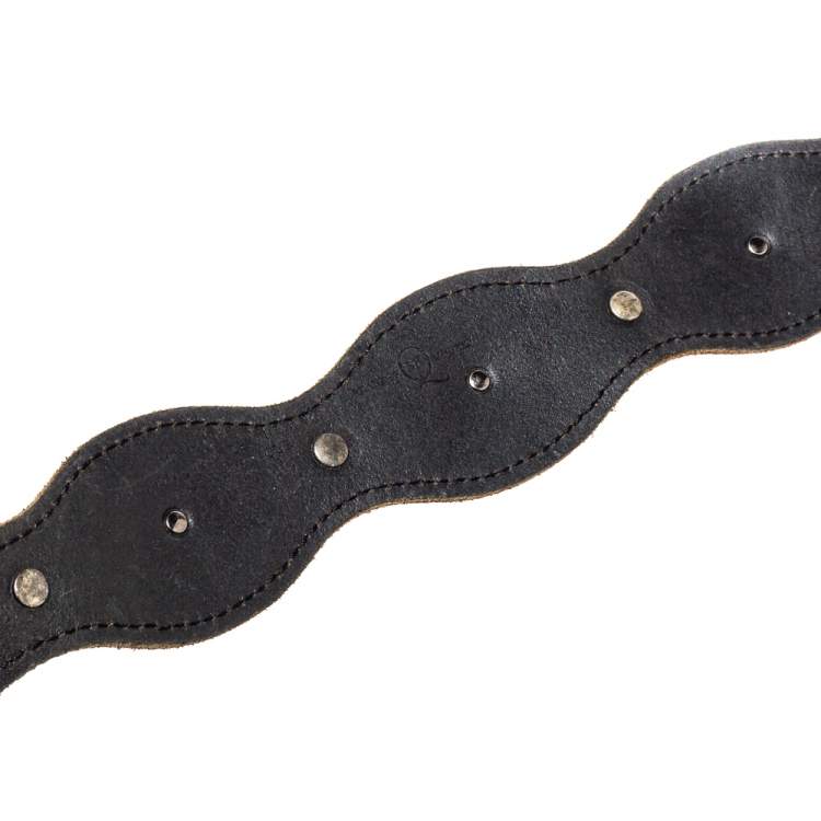 Pre Owned Alexander McQueen Black Leather Chain Detail Buckle Belt 75CM