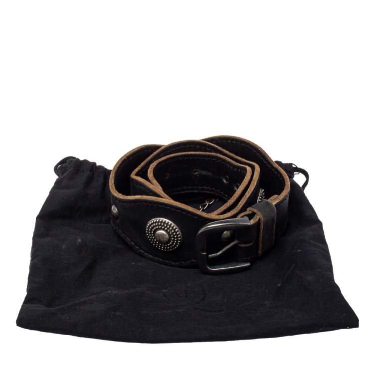 Pre Owned Alexander McQueen Black Leather Chain Detail Buckle Belt 75CM