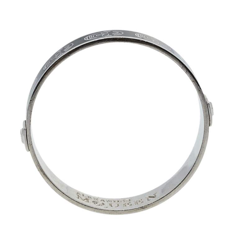 Pre Owned Alexander McQueen Black Enamel Skull Bangle Bracelet