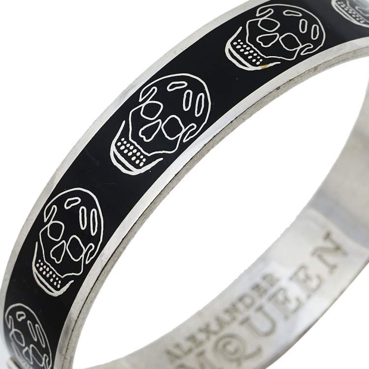 Pre Owned Alexander McQueen Black Enamel Skull Bangle Bracelet