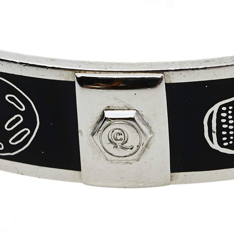 Pre Owned Alexander McQueen Black Enamel Skull Bangle Bracelet