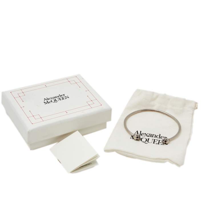 Pre Owned Alexander McQueen Antique Silver Tone Twin Skull Cuff Bracelet