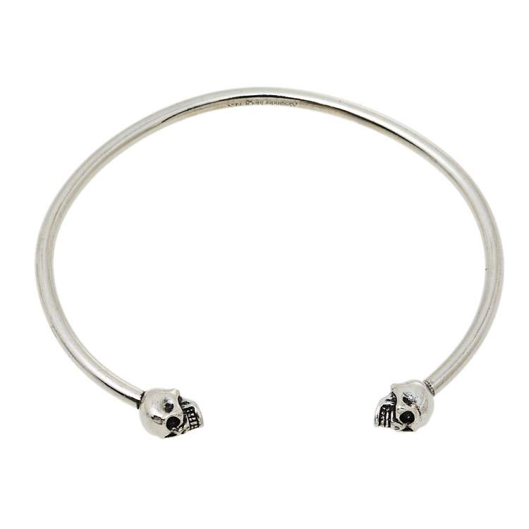 Pre Owned Alexander McQueen Antique Silver Tone Twin Skull Cuff Bracelet