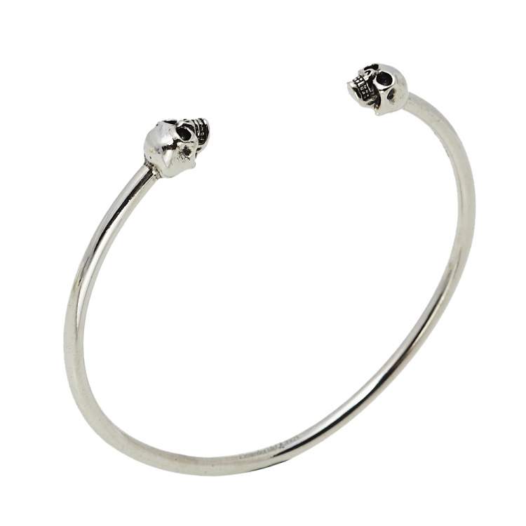 Pre Owned Alexander McQueen Antique Silver Tone Twin Skull Cuff Bracelet