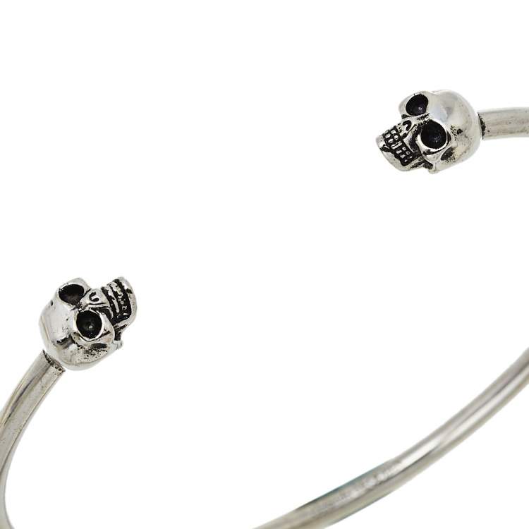 Pre Owned Alexander McQueen Antique Silver Tone Twin Skull Cuff Bracelet