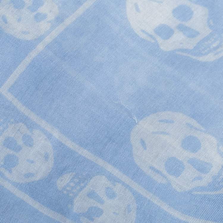 Pre Owned Alexander McQueen Powder Blue Skull Print Silk & Modal Scarf
