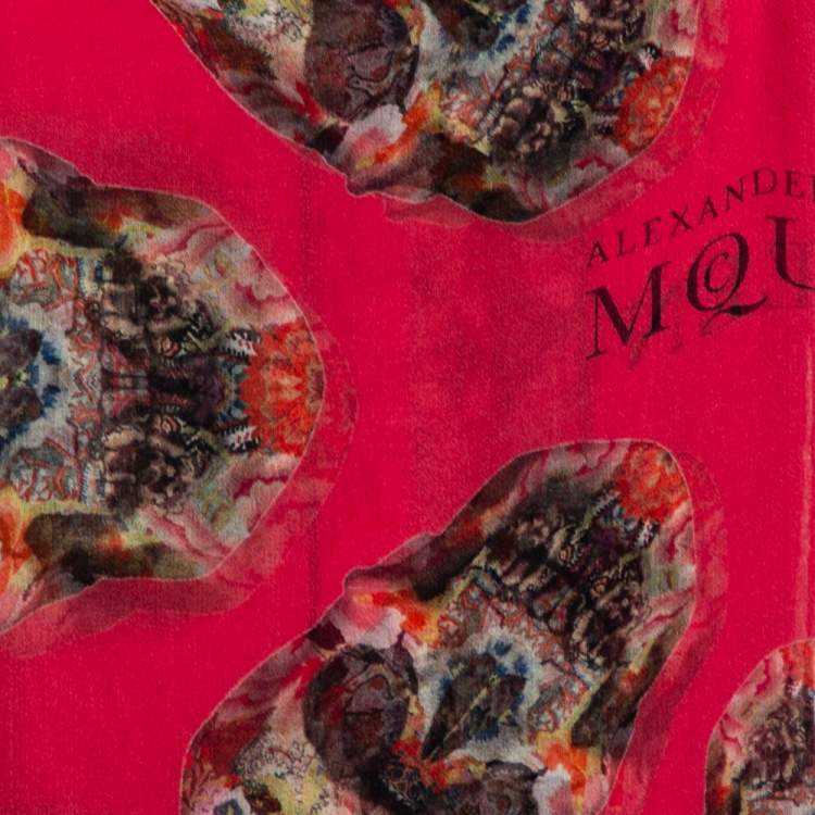 Pre Owned Alexander McQueen Pink Skull Print Crepe Silk Scarf
