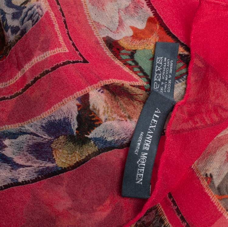 Pre Owned Alexander McQueen Pink Skull Print Crepe Silk Scarf