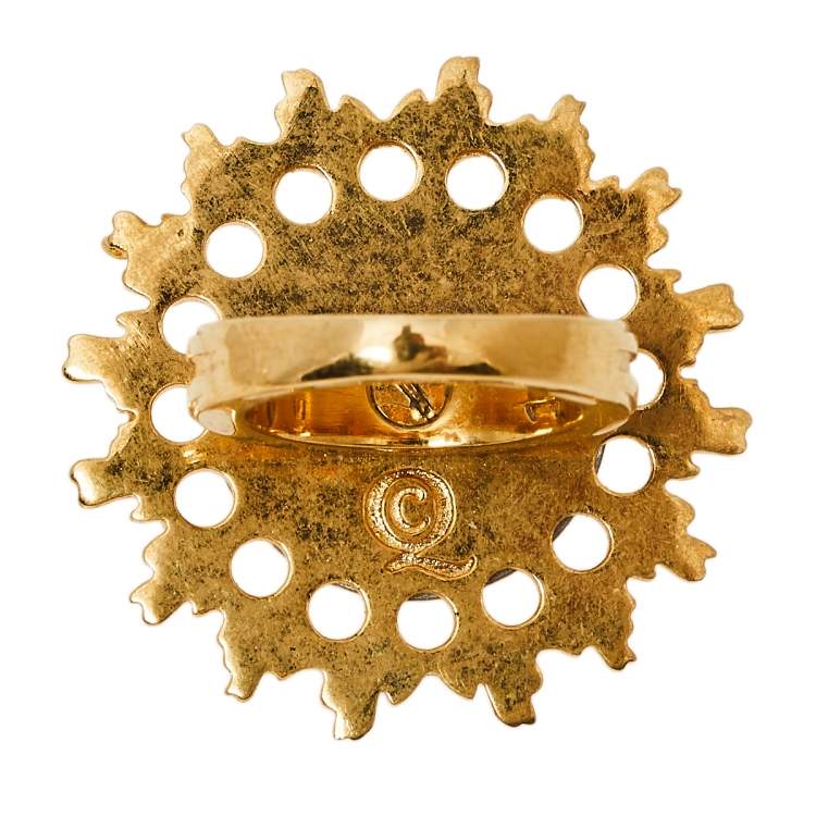 Pre Owned Alexander McQueen Two Tone Skull Flower Cocktail Ring Size 13