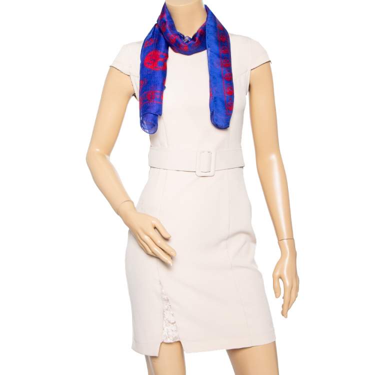 مملوكة مسبقًا Alexander McQueen Blue Skull Print Silk Scarf