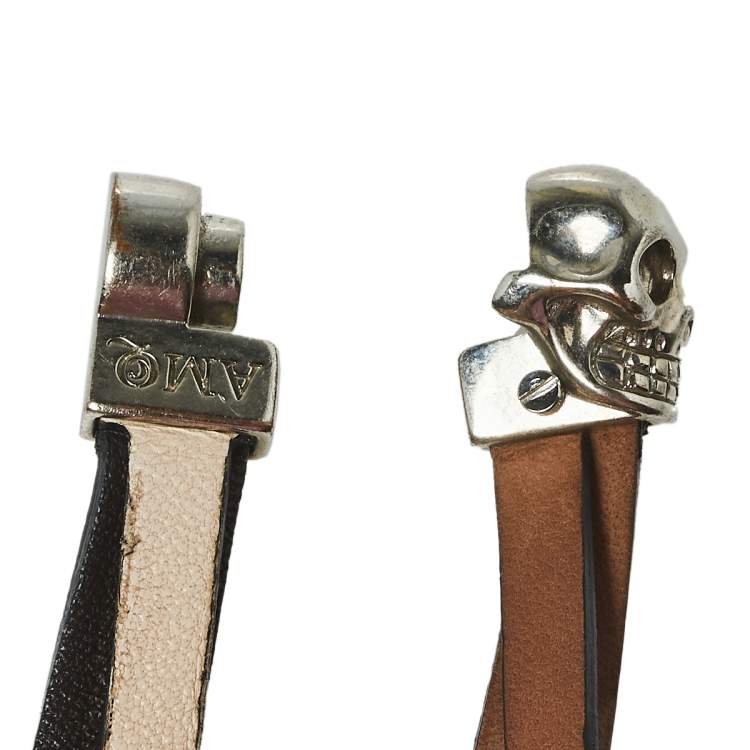 Pre Owned Alexander McQueen Bicolor Layered Leather Double Wrap Skull Bracelet