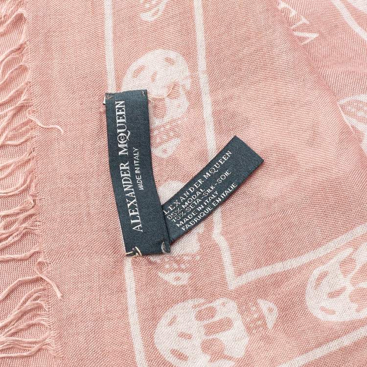 Pre Owned Alexander McQueen Pink Skull Print Silk & Modal Scarf