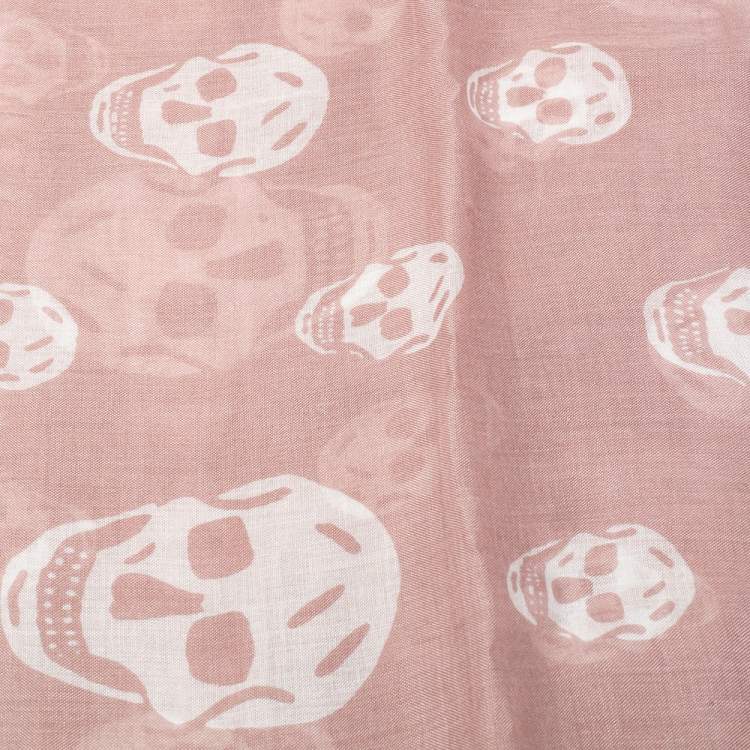 Pre Owned Alexander McQueen Pink Skull Print Silk & Modal Scarf