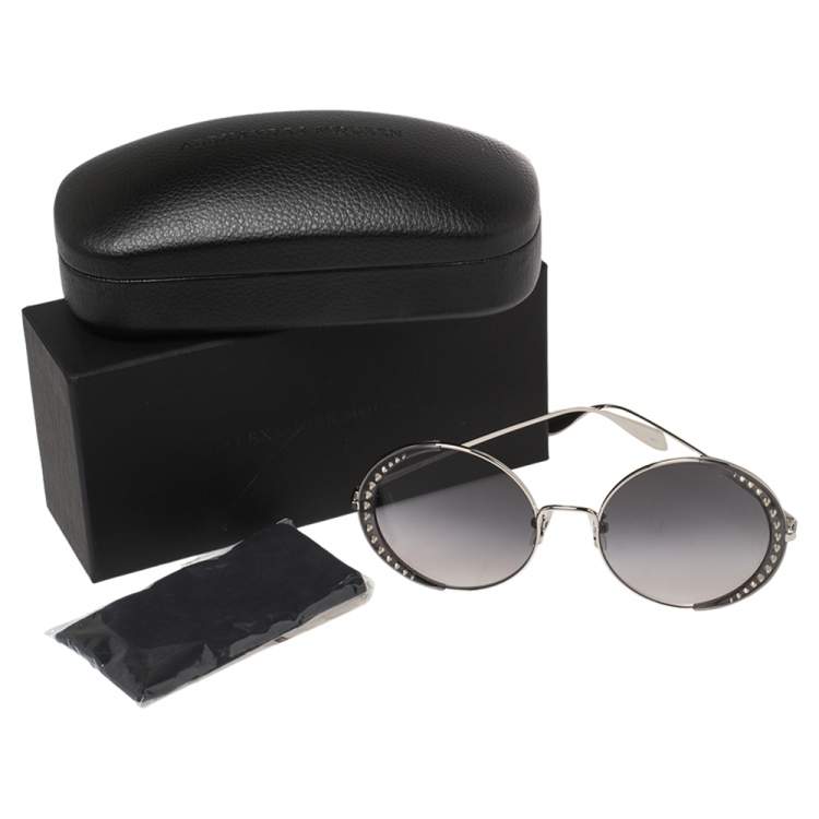 Pre Owned Alexander McQueen Grey/Silver Metal Studded AM0311S Gradient Round Sunglasses