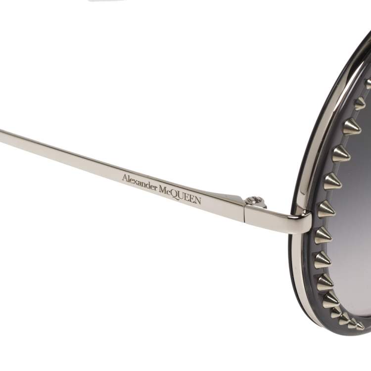 Pre Owned Alexander McQueen Grey/Silver Metal Studded AM0311S Gradient Round Sunglasses