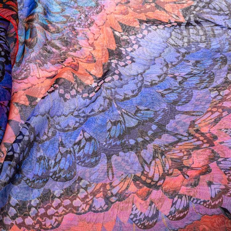 مملوكة مسبقًا Alexander McQueen Red & Blue Rainbow Wings Print Silk Chiffon Scarf