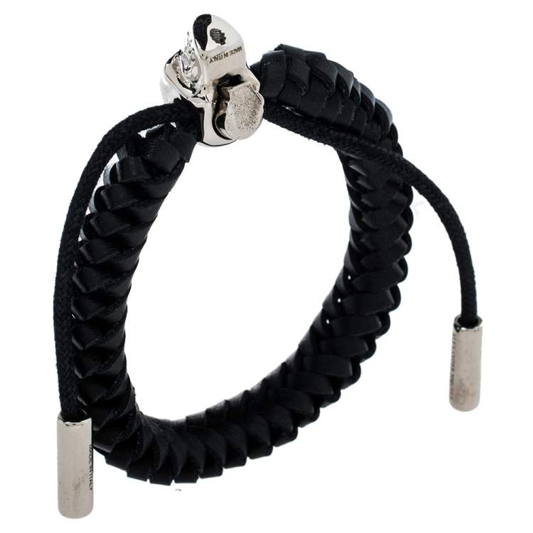 Pre Owned Alexander McQueen Skull Braided Leather Bracelet