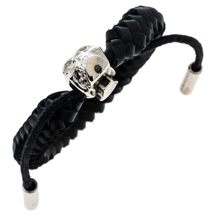 Pre Owned Alexander McQueen Skull Braided Leather Bracelet
