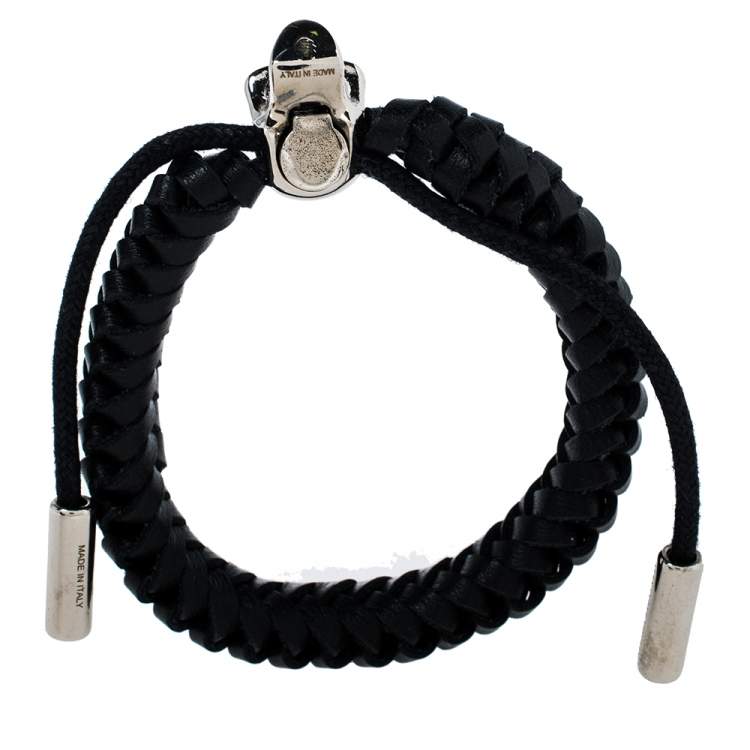 Pre Owned Alexander McQueen Skull Braided Leather Bracelet