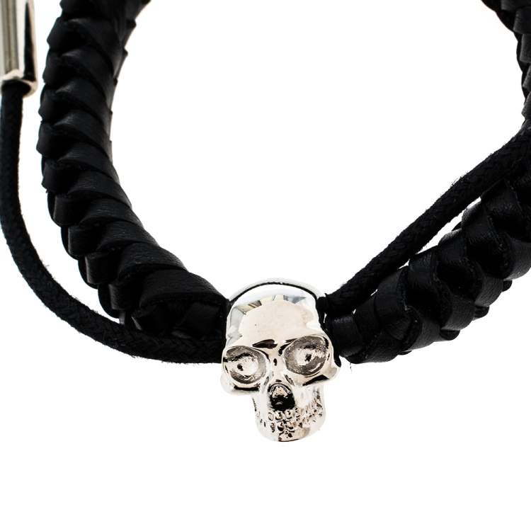 Pre Owned Alexander McQueen Skull Braided Leather Bracelet
