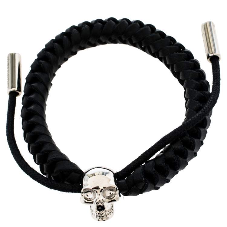 Pre Owned Alexander McQueen Skull Braided Leather Bracelet