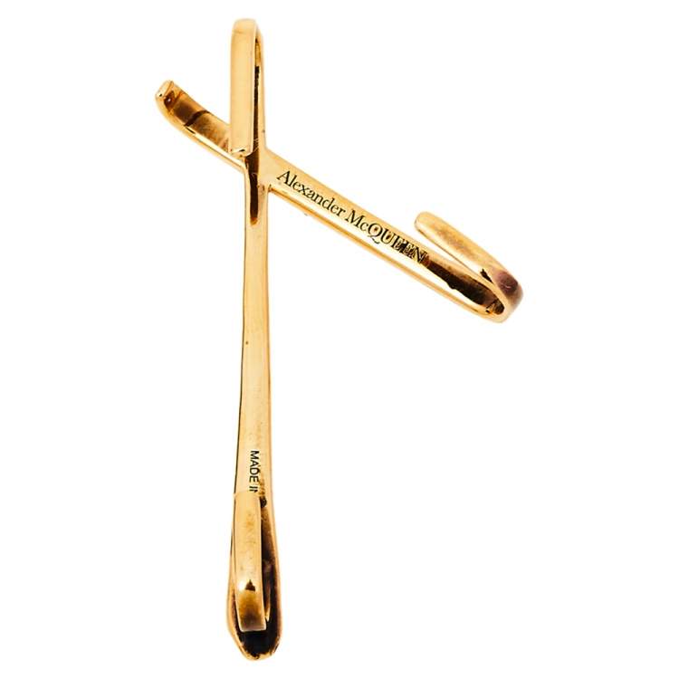 Pre Owned Alexander McQueen Crystal Gold Tone Ear Cuff Earring