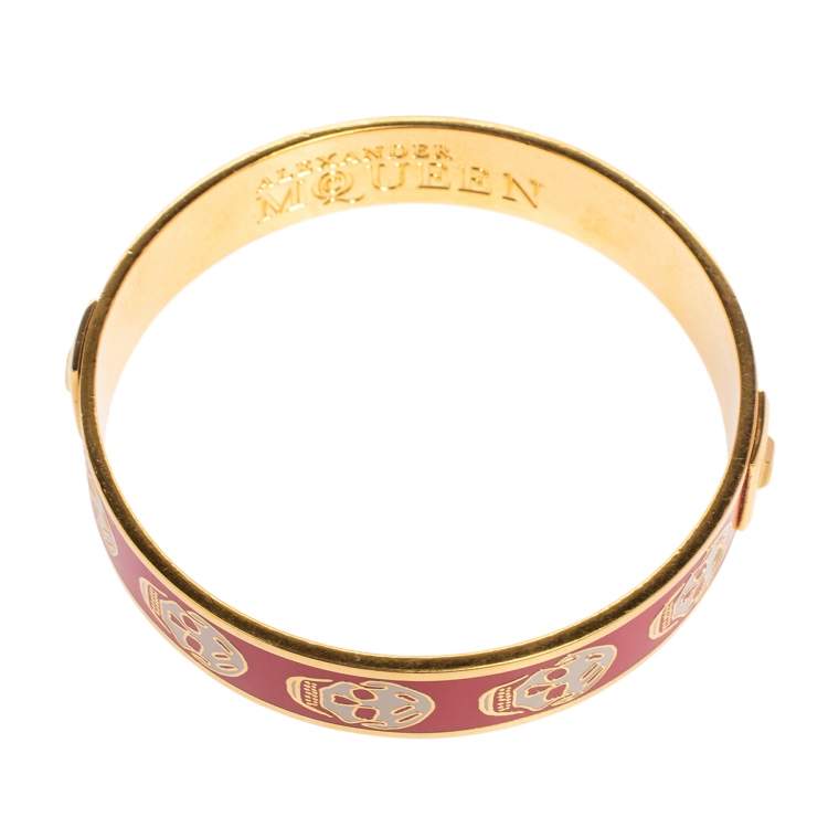 Pre Owned Alexander McQueen Red Enamel Skull Bangle Bracelet