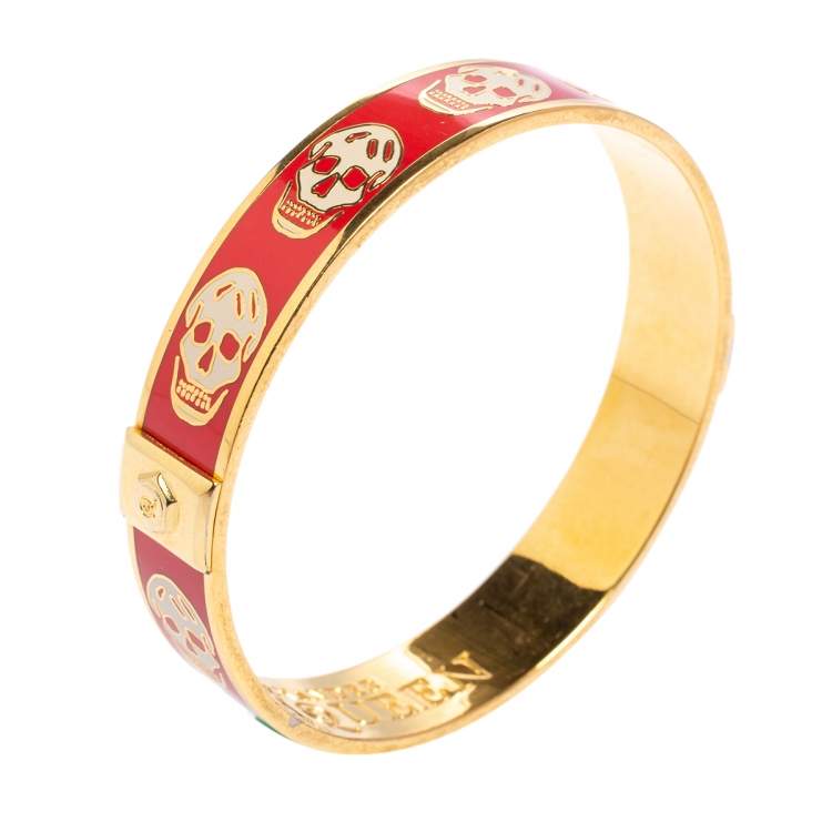 Alexander McQueen Red Enamel Skull Bangle Bracelet Alexander