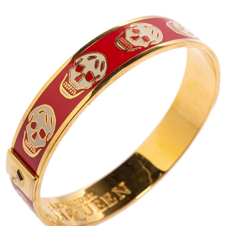 Pre Owned Alexander McQueen Red Enamel Skull Bangle Bracelet