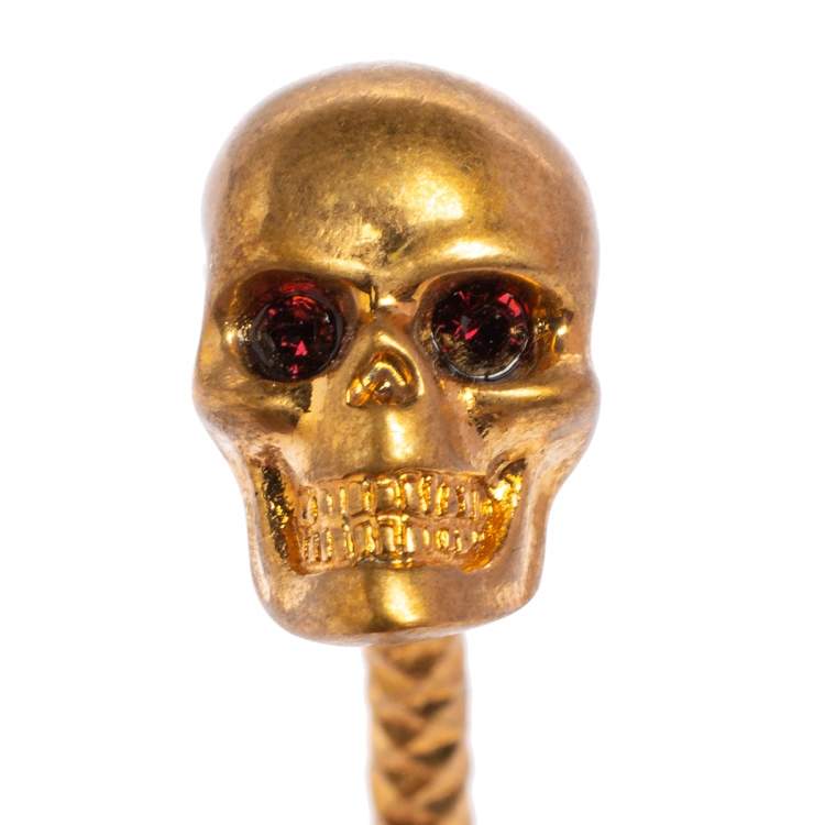 Pre Owned Alexander McQueen Twin Skull Gold Tone Open Cuff Bracelet 