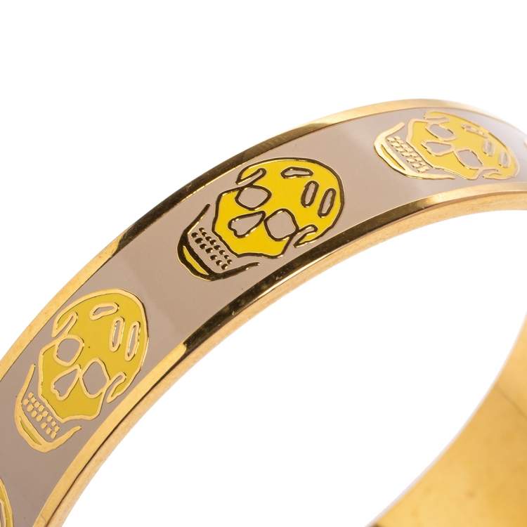 Pre Owned Alexander McQueen Bicolor Enamel Skull Bangle Bracelet