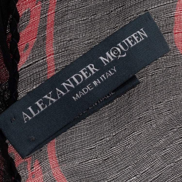 Pre Owned Alexander McQueen Black & Red Skull Print Silk Chiffon Scarf