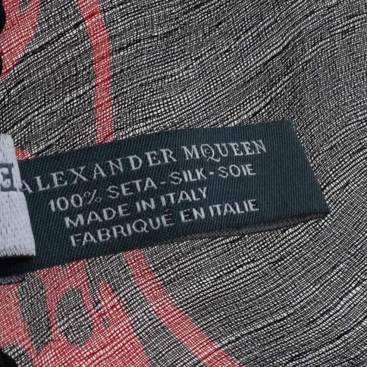 Pre Owned Alexander McQueen Black & Red Skull Print Silk Chiffon Scarf