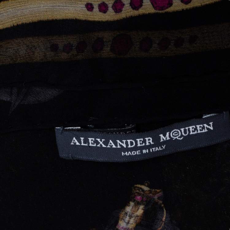 Pre Owned Alexander McQueen Black Skull Sword Print Silk Scarf