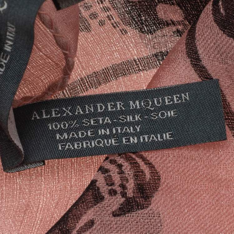 Pre Owned Alexander McQueen Pink Skull Print Silk Scarf