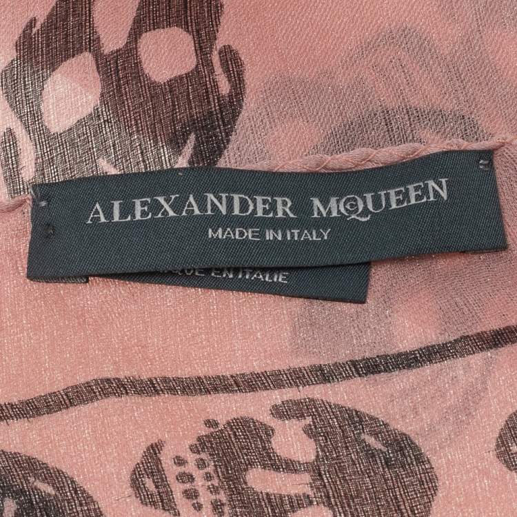 Pre Owned Alexander McQueen Pink Skull Print Silk Scarf