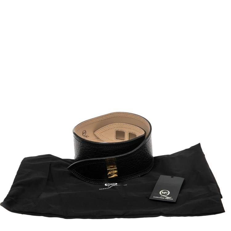 Pre Owned Alexander McQueen Dark Brown Textured Leather Cube Chain Embellished Waist Belt S