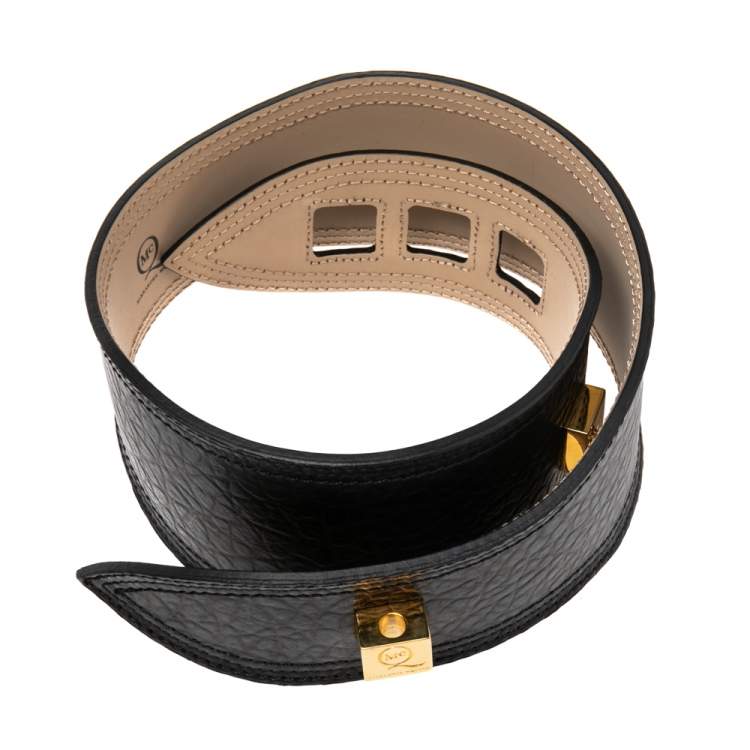 Pre Owned Alexander McQueen Dark Brown Textured Leather Cube Chain Embellished Waist Belt S