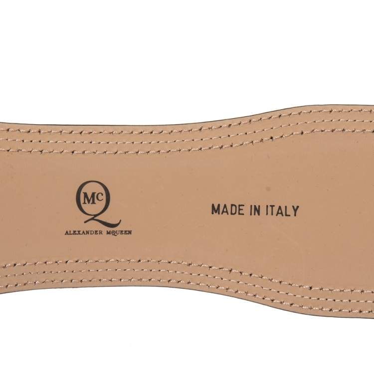 Pre Owned Alexander McQueen Dark Brown Textured Leather Cube Chain Embellished Waist Belt S