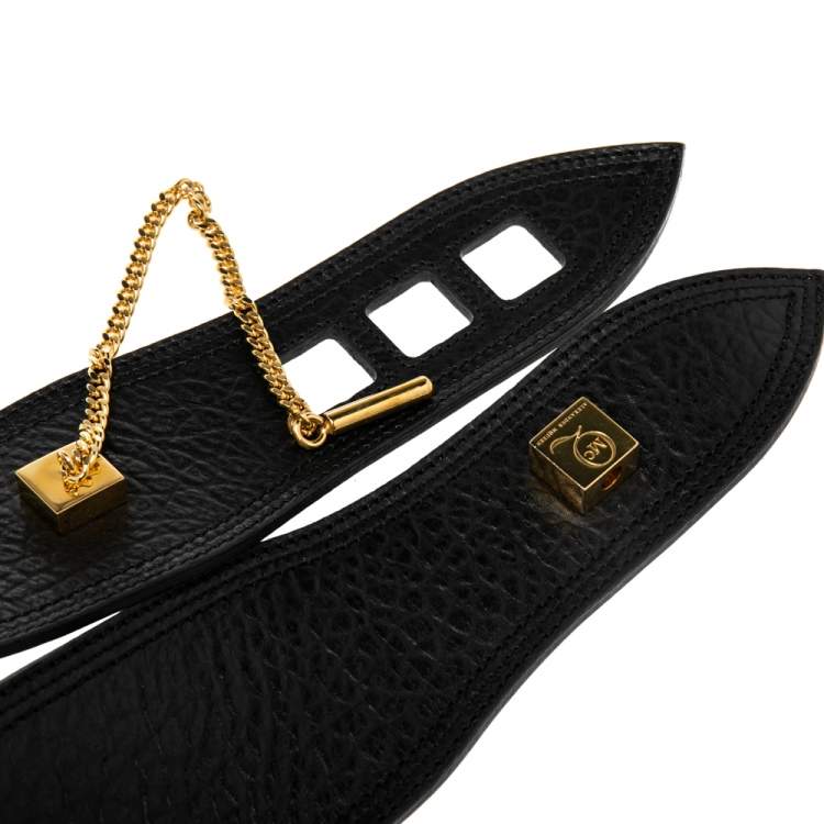 Pre Owned Alexander McQueen Dark Brown Textured Leather Cube Chain Embellished Waist Belt S