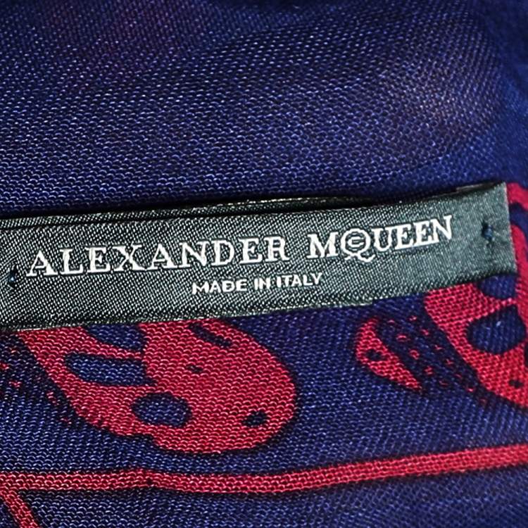Pre Owned Alexander McQueen Blue Skull Print Modal Blend Scarf