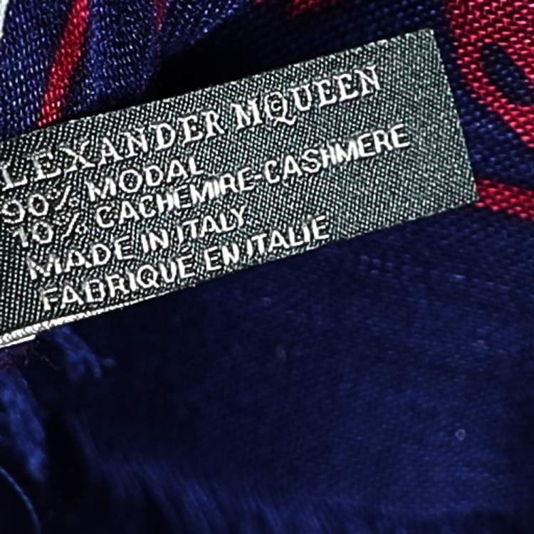 Pre Owned Alexander McQueen Blue Skull Print Modal Blend Scarf