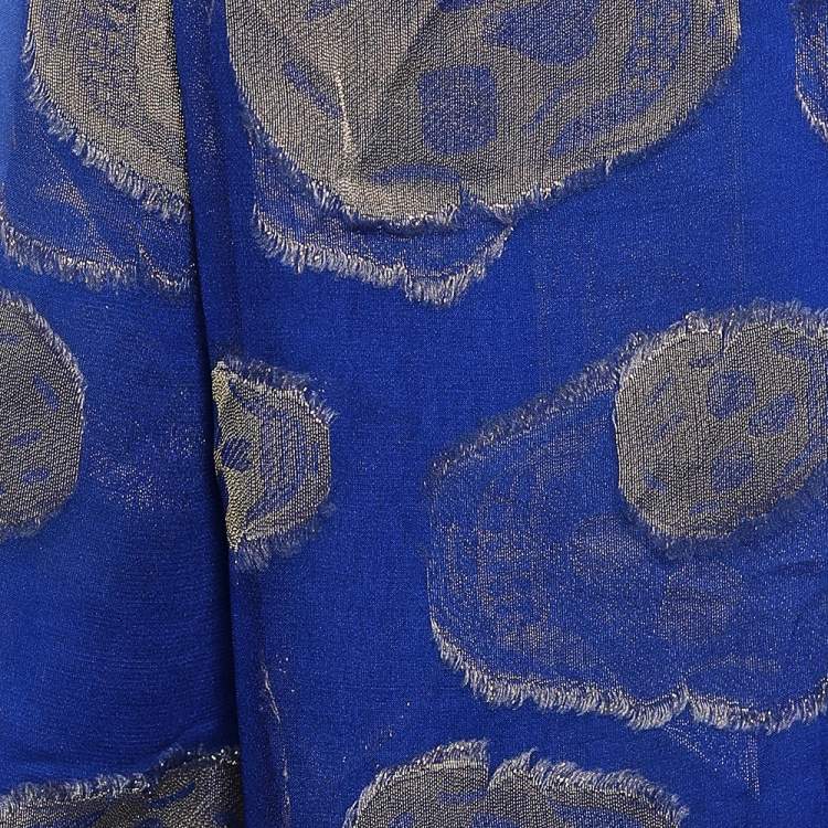 Pre Owned Alexander McQueen Blue Skull Print Silk Blend Scarf