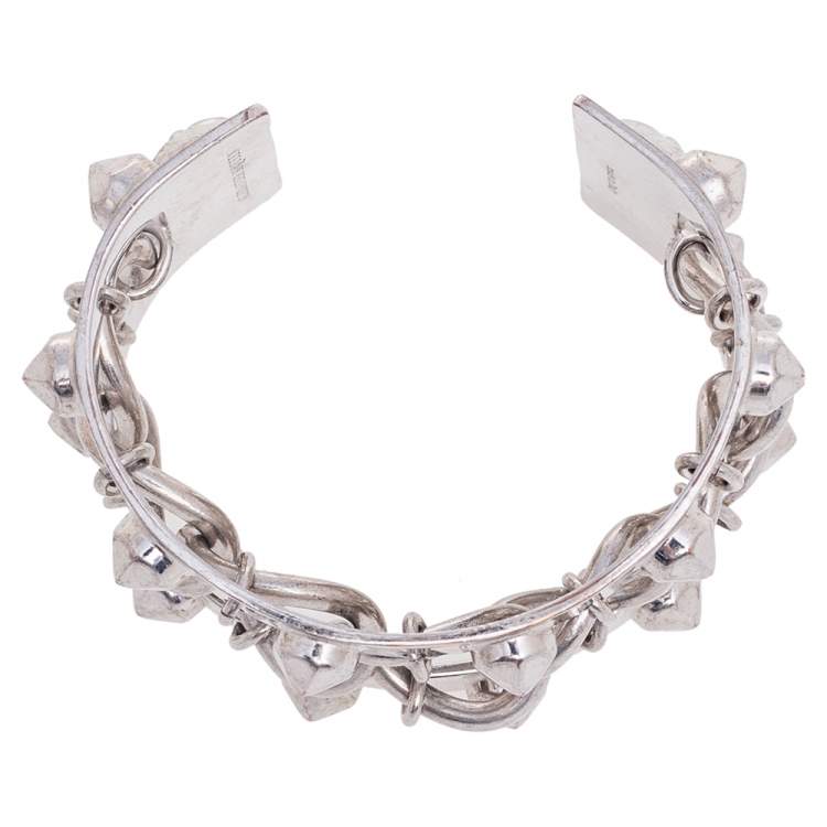 Pre Owned Alexander McQueen Silver Tone Studded Open Cuff Bracelet